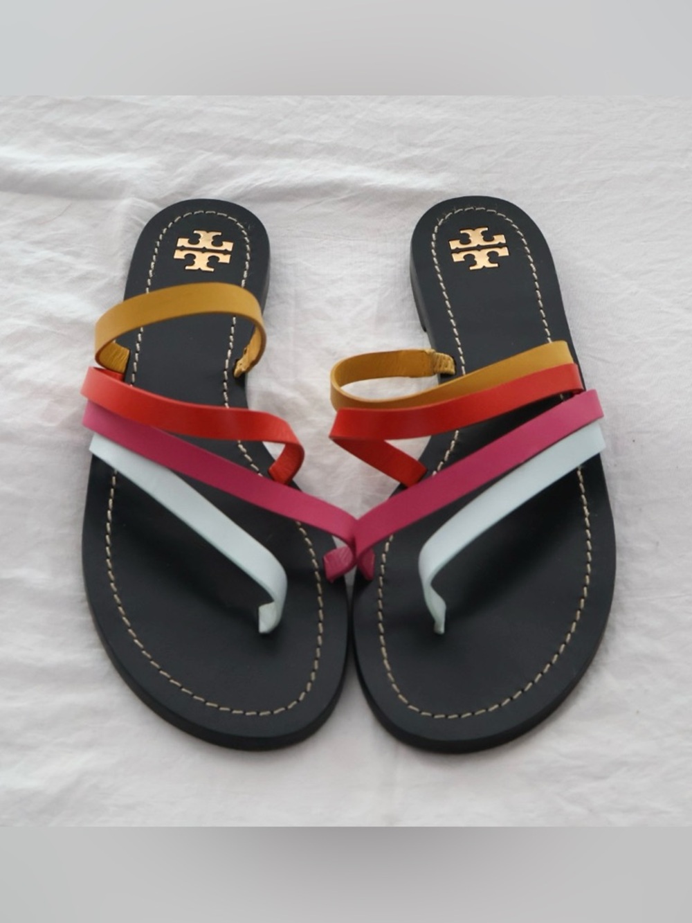 Tory Burch Patois Multicolor Flat Sandals Size 8.5 Inspired Jamaican Streetwear